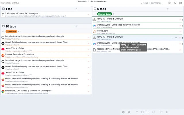 Duplicate tab cleanup screenshot in light theme