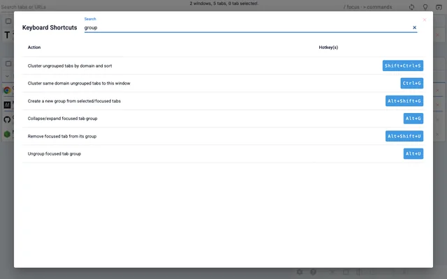 Keyboard shortcuts screenshot in light theme