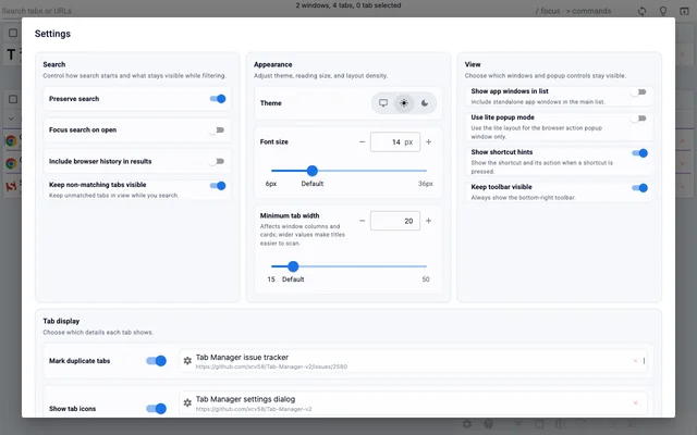 Settings screenshot in light theme